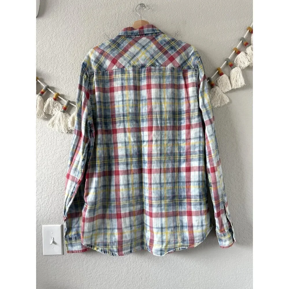 True Religion Plaid Button Up Polo Shirt Western Cowboy Casual Cotton Mens XXL